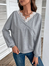 Perfee Lace Detail Long Sleeve Top Cloudy Blue Woman Blouses