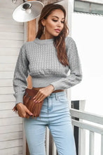 Round Neck Long Sleeve Cropped Sweater Light Gray Sweater Pullovers
