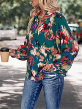 Perfee Printed Johnny Collar Long Sleeve Blouse Woman Blouses