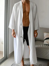 Men's Full Size Button Detail Long Sleeve Cover-Up Plus Size Mens Tops