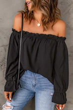 Off-Shoulder Flounce Sleeve Blouse Black Woman Blouses