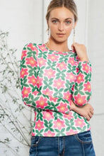 Floral Round Neck Long Sleeve Top Multicolor Woman Blouses