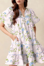 Printed Tie Neck Short Sleeve Mini Dress Woman Dress
