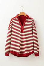 Stripe Johnny Collar Drop Shoulder Sweatshirt Woman Sweatshirts