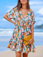 Printed V-Neck Short Sleeve Dress Sherbet Casual Dresses
