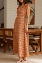 Textured V-Neck Tie Shoulder Dress Woman Maxi Dress