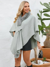 Fuzzy Trim Open Front Poncho Woman Outerwear