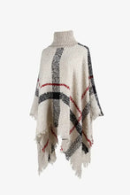 Plaid Turtleneck Raw Hem Poncho Woman Poncho