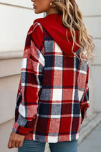 Plaid Button Up Hooded Shacket Woman Outerwear