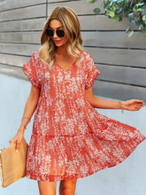 Floral Print V-Neck Ruffle Tiered Summer Mini Dress Red Woman Casual Dress