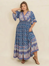 Plus Size Printed Surplice Half Sleeve Dress Dusty Blue Casual Dresses