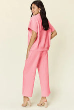 Double Take Full Size Texture Half Zip Short Sleeve Top and Pants Set Woman Two-Piece Sets