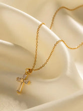 18K Gold-Plated Zircon Cross Pendant Necklace Fashion Jewelry