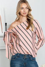 Striped Asymmetrical Long Sleeve Blouse Woman Blouses