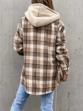 Plaid Button Up Jacket with Removable Hood Woman Outerwear