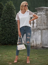 Ivy Lane Lace Detail Striped V-Neck T-Shirt Woman T Shirts