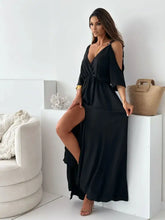 Tied Shoulder Slit Maxi Dress Black Casual Dresses