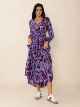Printed Tie Neck Balloon Sleeve Maxi Dress Maxi Dresses