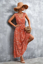 Printed V-Neck Tie Waist Maxi Dress Woman Maxi Dress