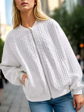 Textured Zip Up Dropped Shoulder Jacket Woman Outerwear