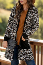 Pocketed Leopard Open Front Cover Up Black Woman Outerwear