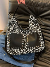 Leopard Polyester Shoulder Bag with Zippers Black One Size Shoulder Bags
