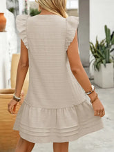 Ruffled Tie Neck Cap Sleeve Dress Casual Dresses