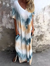 Full Size Pocketed Tie-Dye Short Sleeve Dress Pastel Yellow Woman Maxi Dress