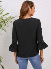 V-Neck Lace Detail Flounce Sleeve Blouse Woman Blouses