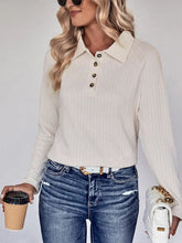 Perfee Collared Neck Buttoned Long Sleeve Top Woman Blouses