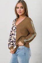 Leopard V-Neck Waffle-Knit Top Woman Blouses