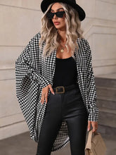 Houndstooth Open Front Batwing Sleeve Cardigan Black Woman Outerwear