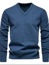 Men's Ribbed Hem V-Neck Long Sleeve Sweater Peacock Blue Mens Tops