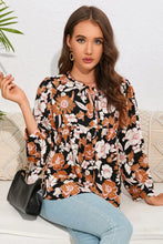 Floral Tie Neck Babydoll Blouse Woman Blouses