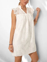 Lace Notched Cap Sleeve Mini Dress Casual Dresses