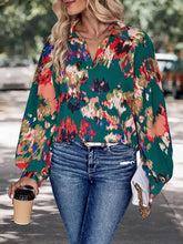 Perfee Printed Johnny Collar Long Sleeve Blouse Woman Blouses