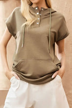 Drawstring Quarter Snap Cap Sleeve Hoodie Woman Sweatshirts