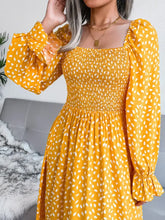 Smocked Square Neck Flounce Sleeve Dress Woman Maxi Dress