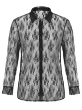 Men's Full Size Lace Long Sleeve Sheer Shirt Plus Size Mens Tops