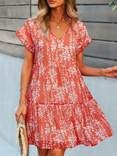 Floral Print V-Neck Ruffle Tiered Summer Mini Dress Woman Casual Dress
