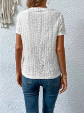Eyelet Round Neck Short Sleeve T-Shirt Woman T Shirts
