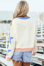 Star Contrast Round Neck Long Sleeve Sweatshirt Woman Sweatshirts