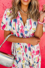 Abstract Print Short Puff Sleeve Tiered Maxi Dress Maxi Dresses