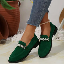 Round Toe Block Heels Loafers Green Woman Loafers