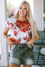 Floral Round Neck Short Sleeve Top White Woman Blouses