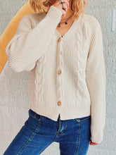 Cable-Knit V-Neck Button Down Long Sleeve Cardigan Woman Outerwear