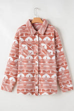 Plus Size Pocketed Printed Collared Neck Jacket Woman Outerwear