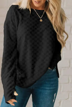 Checkered Round Neck Long Sleeve T-Shirt Black Woman T Shirts