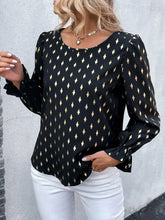 Perfee Printed Round Neck Flounce Sleeve Blouse Woman Blouses