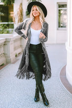 Fringe Detail Long Sleeve Cardigan Charcoal Woman Outerwear